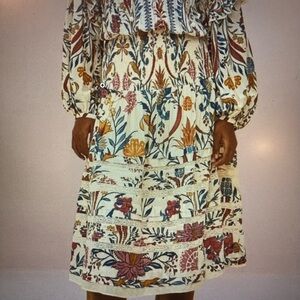 Farm Rio Romantic Lightness midi skirt, cream, cotton-blend, floral print, lace